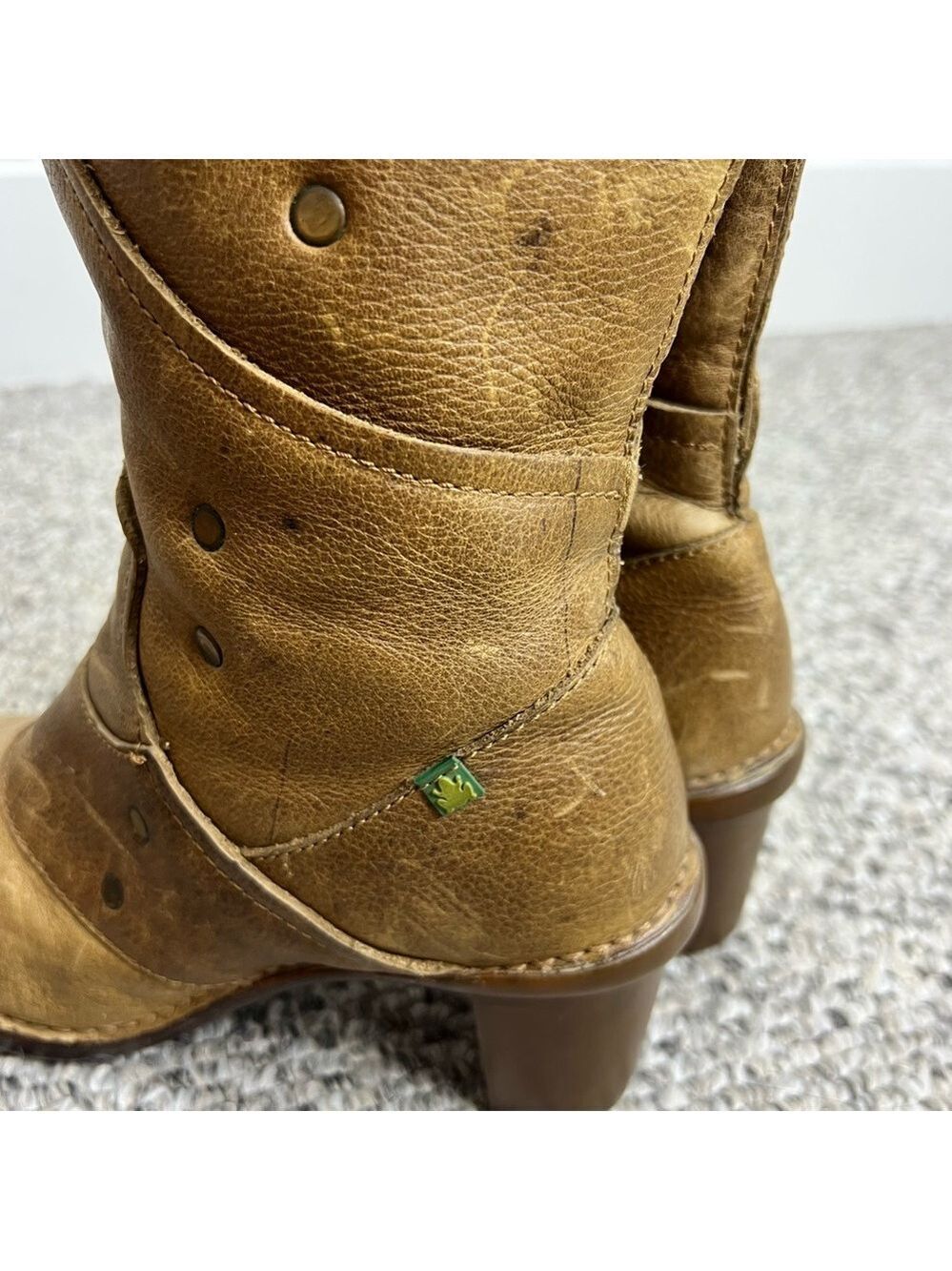 El Naturalista Spain distressed tan leather patchwork studded heeled boho boots - Picture 9 of 16